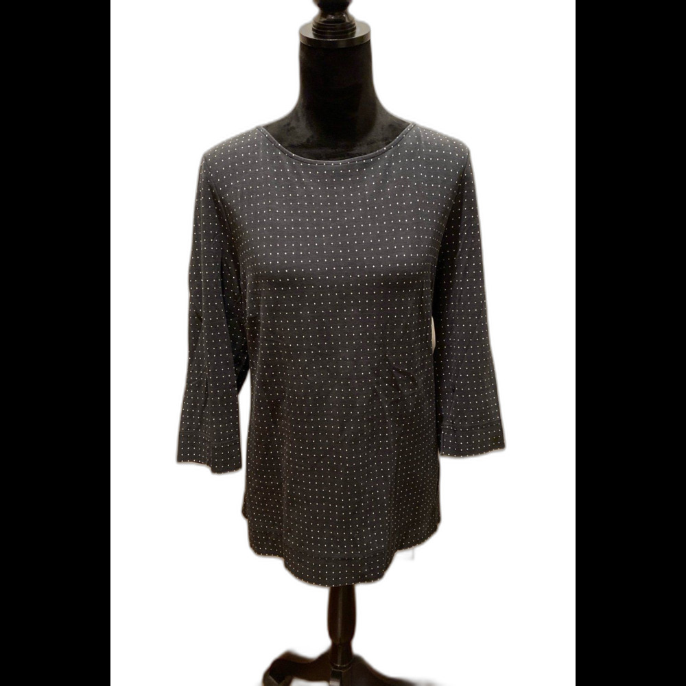 Chico’s Top Size “3” or XL Navy‎ w/Dots Stretchy Casual Comfortable Blouse